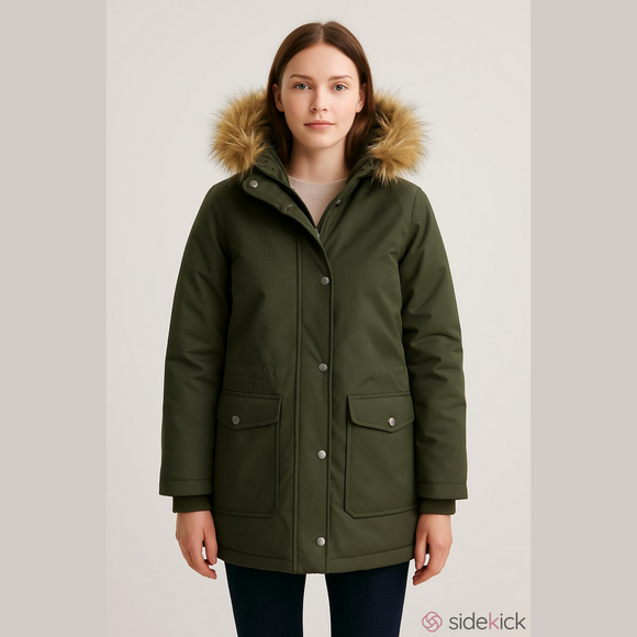 Levi’s Water Repellent Parka Jacket Faux Fur Trim Hood Small - Picture 2 of 11